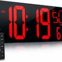 Large Digital Wall Clock with Remote Control 17.2" LED Large Display Timer with Temperature Date Week Auto DST Adjustable Brightness, Big Wall Alarm Clock for Living Room Office Garage Gym Seniors