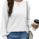 WIHOLL Womens Long Sleeve Shirts Fall Tops Casual Crewneck Loose with Pocket Trendy Clothes (White, M)