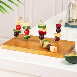 Wooden Food Skewer Holder Pick Stand and Display Holder Catering Appetizer Fruit Skewer Stand Food Display Rectangular Board with Holes for Catering(11.42 x 7.87 Inch,Rectangle Style)