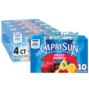 Capri Sun Flavored with Other Natural Flavor Juice Drink Blend, 10 Pouches, for School Lunches and On-the-Go Hydration, Fruit Punch, All Natural Ingredients, 6 fl oz BBD 01 JAN 2027