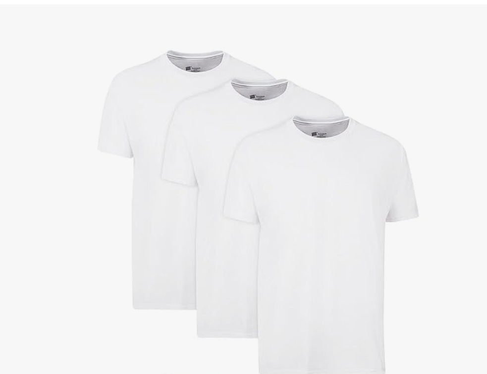 Hanes Men's Cotton, Moisture-Wicking Crew Tee Undershirts, White 3XL 3pcs