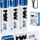 HW USB Rechargeable AAA Batteries, [1.5V, 4-Pack] 1300mWh Lithium Battery with Type C Cable, 1000+ Cycles Triple A Batteries for Remote Controls, Wireless Mouse, LED Flashlights, Electronic Toys, Etc.