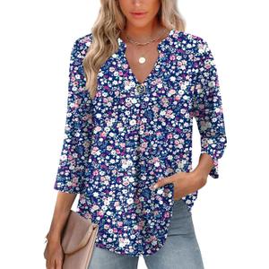 LOMON 3/4 Length Sleeve Womens Tops V-Neck Blouses Dressy Casual Flowy Shirts Business Tunic to Wear with Leggings S-3XL (M)