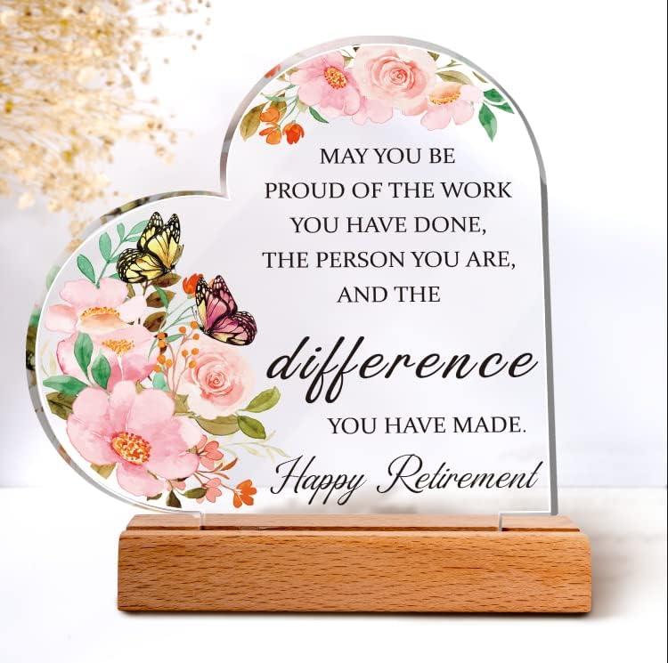 Retirement Gifts for Women 2025, Acrylic Heart Retirement Plaque Happy Retirement Gifts Inspirational Gifts for Coworkers Retired Friends Teacher Nurses Retirement Paperweight Table Decoration