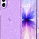 JJGoo Compatible with iPhone 17 Case Clear Glitter, Sparkle Soft TPU Transparent Shockproof Women Girls Slim Bling Sparkly Bumper Cover Phone Cases for iPhone 17, Purple