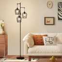 Dimmable Floor Lamp, Farmhouse Industrial Floor Lamp with Elegant Cage & 3 x 1000LM LED Bulbs, Tall Standing Lamp Black Tree Floor Lamps for Living Room Bedroom Office
