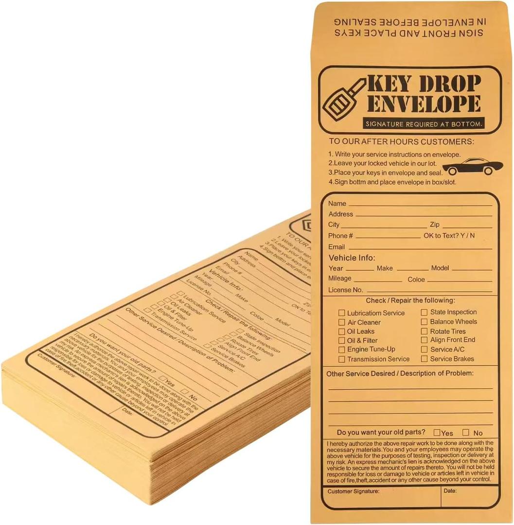 100 Pack Heavyweight Key Transfer Envelopes  Secure Adhesive Mailers for Auto Services (4.125"x9.5")
