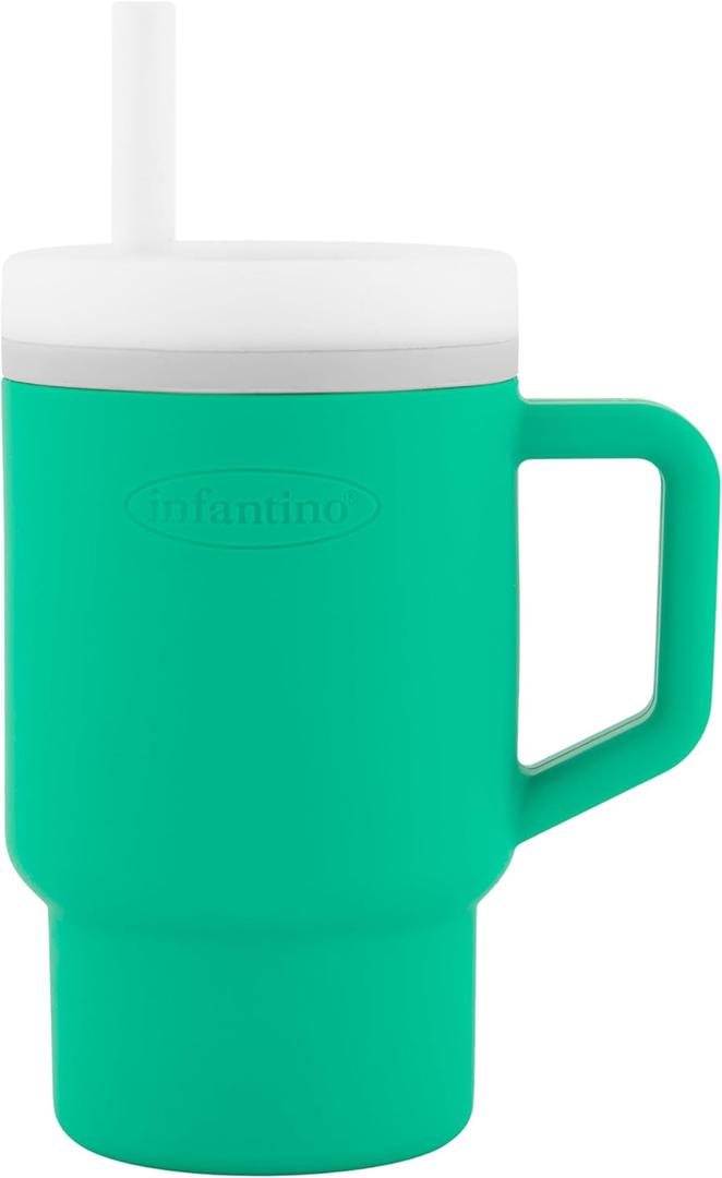Infantino My 1st Tumbler, 9 Oz. Silicone Sippy Cup with Straw & Handle, Spill-Resistant Baby Cup for On-the-Go, BPA-Free Transition Bottle, Alpine