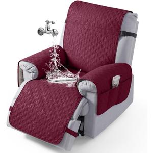 VANSOFY 100% Waterproof Recliner Chair Cover, Recliner Cover with Non-Slip Granule, Washable Reclining Chair with Pocket Furniture Protector for Kids, Pets(Burgundy, 20")