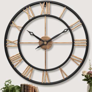 24 Inch Large Wall Clocks for Living Room Decor,Big Roman Numerals Vintage Gold Modern Decorative Metal Oversized Wall Clocks for Bedroom, Kitchen, Office,Housewarming Gift