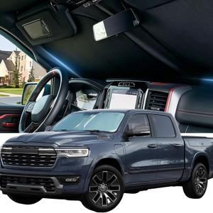 Car Windshield Sun Shade Foldable for Silverado 1995-2026, Helps Keep Car Cooler, Beige Heat Shield with 99% UV Protection and Storage Bag for Daily Parking, Cars, SUVs