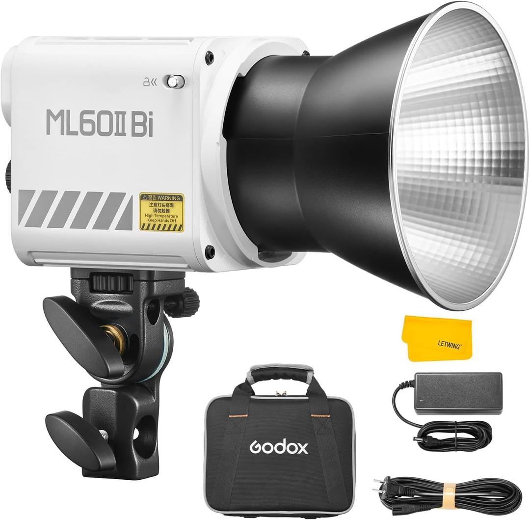 Godox ML60IIBi 70W Bi-Color COB LED Video Light,2800K-6500K CRI 96+/TLCI 97+,Built-in 11 Lighting Effects,App Control Photography Lighting
