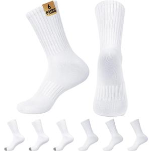 MUQU Mens White Crew Socks - Sports Thin Athletic Breathable Running Long Socks 6 Pairs, XL