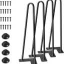 SMARTSTANDARD 16" Hairpin Furniture Legs, Metal Home DIY Projects for Nightstand, Coffee Table, Desk, etc with Rubber Floor Protectors Black 4PCS