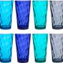US Acrylic Optix Plastic Reusable Drinking Glasses (Set of 8) 20oz Water Cups in Coastal Colors | BPA-Free Tumblers, Made in USA | Top-Rack Dishwasher Safe