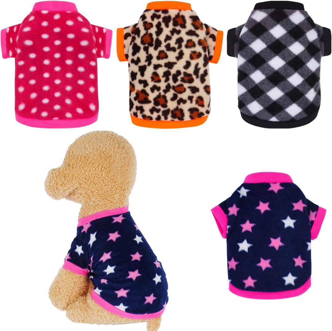 Rbenxia 4 Pieces Dog Fleece Sweaters Puppy Warm Sweater Doggie Sweatshirt Soft Fleece Dog Pajamas Puppy Clothes Winter Dogs Outfits for Small Dogs Cat Pets (Small)