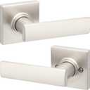Kwikset Breton Interior Passage Door Handle, Lever For Closet and Hallway Doors, Reversible Non-Locking Handle Lever, Satin Nickel , with Microban Protection
