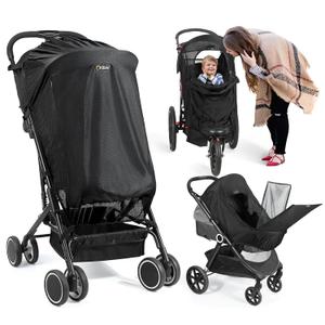 Orzbow Stroller Sun Shade, Breathable Sun Shade Cover for Stroller with Mosquito Net & Zip, Universal Baby Sun Shade with Double Opening, Easy to SInstall, Blocks 95% UV(UPF 50+), Black