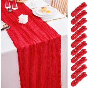 12 Pack Red Table Runner 17x108 Inch Red Cheesecloth Table Runner Semi Gauze Table Runners Rustic Sheer Fabric Cheese Cloth Table Runners for Wedding Party Birthday Baby Bridal Shower