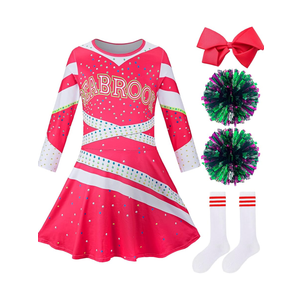 Girls Cheerleader Costume Outfit Halloween Cheer Uniform Dress Up with Accessories, Size/ Kids Medium.