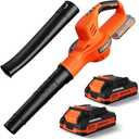 Leaf Blower Cordless - 21V Powerful Electric Leaf Blower with 2 Batteries and Charger, 2 Speed Modes, 2.0Ah Lightweight Battery Powered Leaf Blowers for Lawn Care, Patio, Dust, Blowing Leaves (Orange)