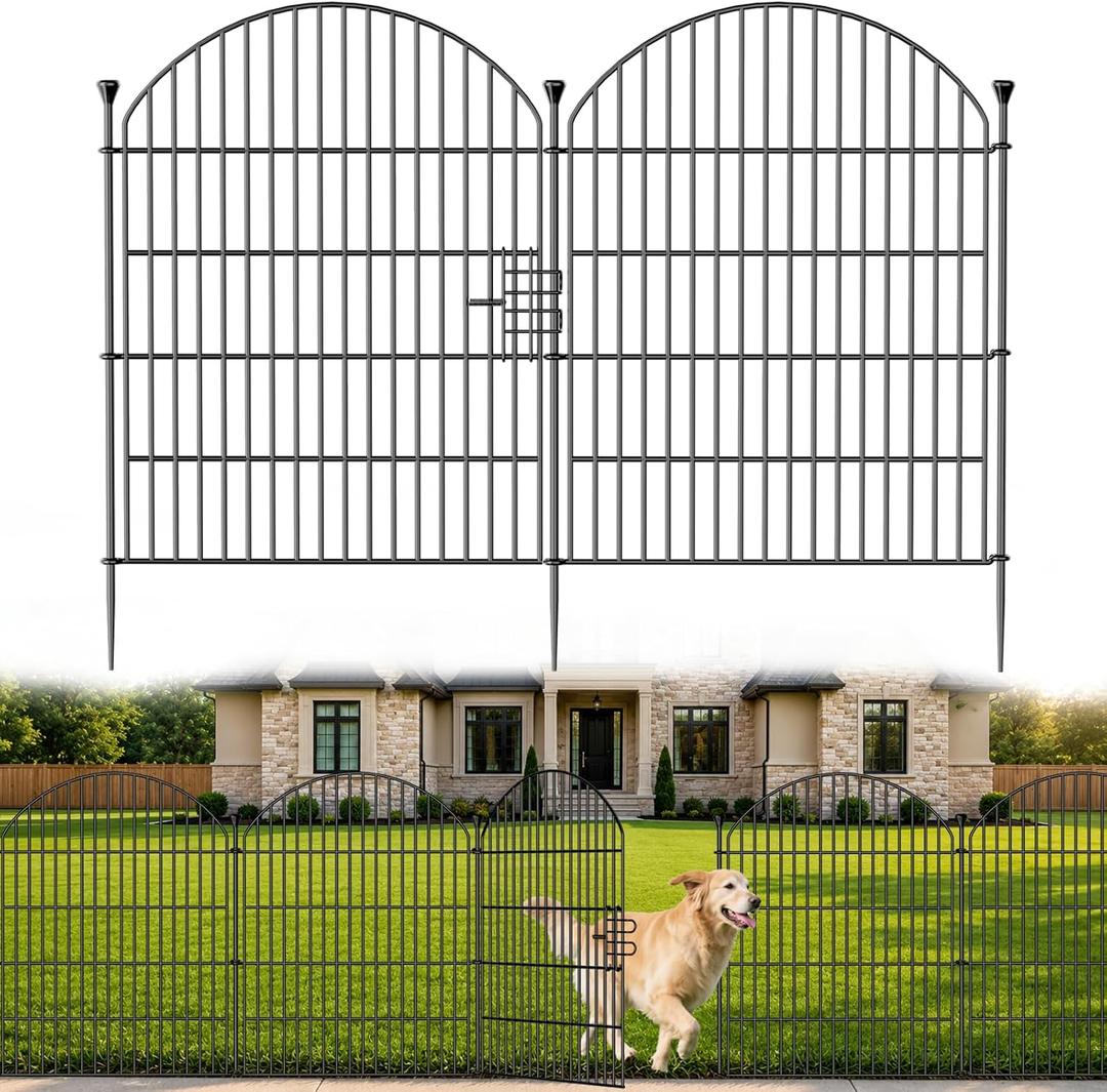 12 Pack No Dig Decorative Garden Fence Panels with Gate, 32in(H) x 29ft(L), Dog Fence Outdoor for Yard, Rustproof Metal Animal Barrier for Rabbits & Flowers, Temporary Fencing for Patio, RV