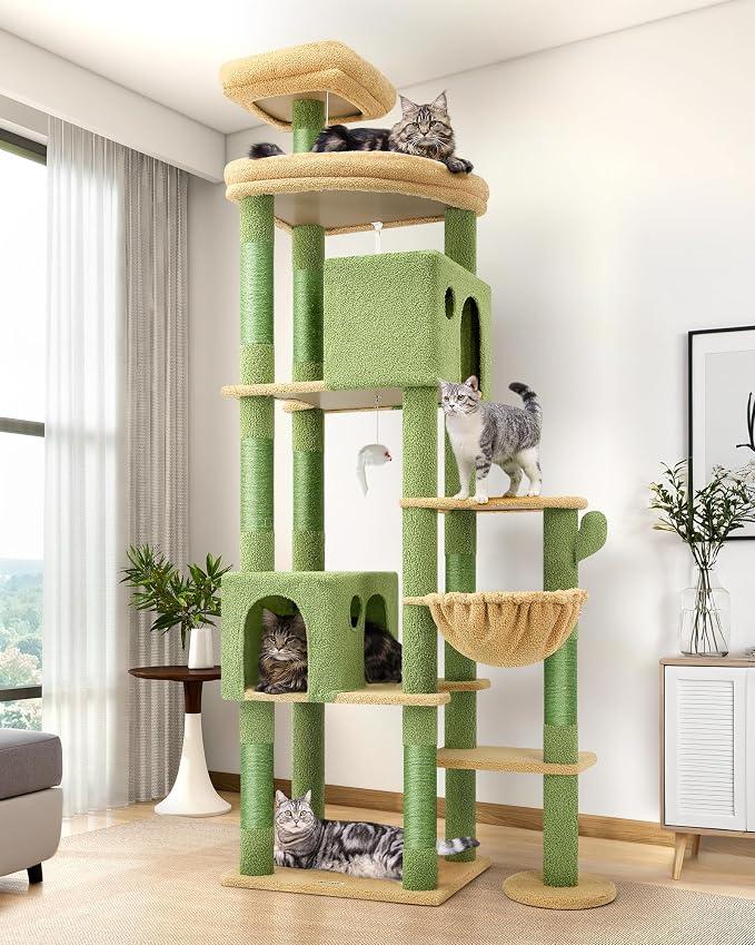 Globlazer Cactus Giant Cat Tree for Indoor Large Cats, 83in, F83, Green
XXL Cat Tower with 9 Scratching Posts for 20lb+ Heavy Duty Large Adult Cats