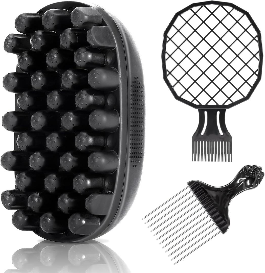 Belongtous Premium Twist Hair Sponge Brush, Twist Styler Comb Set for Men & Women, Metal Brush Pick and Twist Comb for Afro, Curly, Coiled, Short Hair