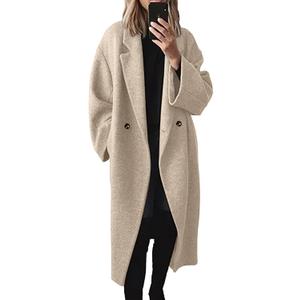 PEHMEA Women's Wool Blend Mid-Length Coat for Fall Winter, Single-Breasted Warm Classic Peacoat for Office Casual Outerwear (Medium, Oatmeal)