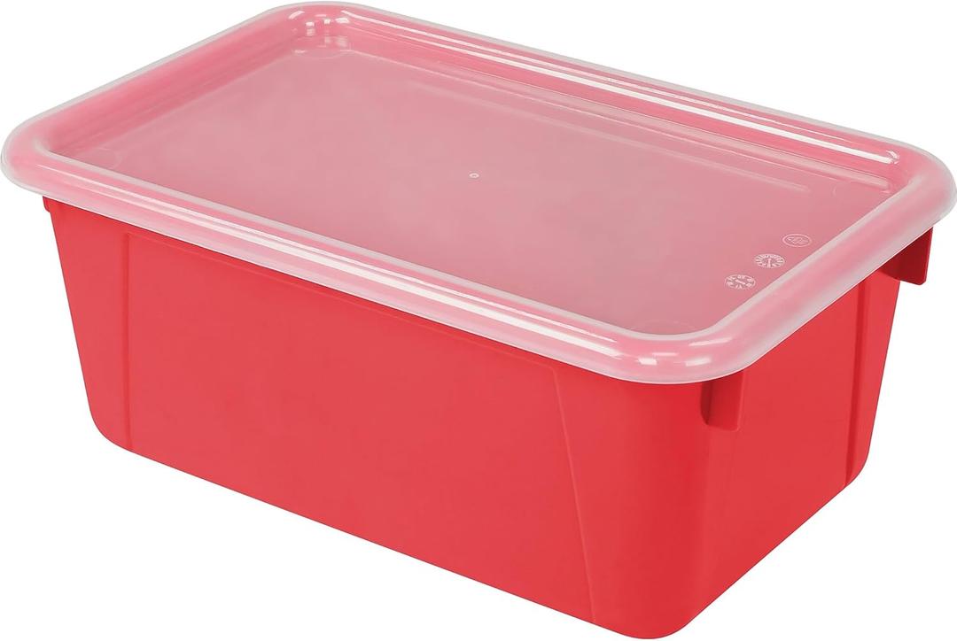 Storex Cubby Bins with Clear Lids, 12.25" x 7.75" x 5.13", Red, Pack of 1 Storex Cubby Bins with Clear Lids, 12.25" x 7.75" x 5.13", Red, Pack of 1