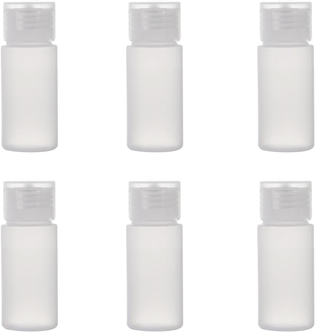 Travel Size Plastic Empty Toiletry Bottles, 30ml (1 oz) Pack of 6 Liquid Containers with Labels