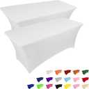 IVAPUPU 2 Pack 8FT Spring Table Cloth for Rectangular Fitted Events Stretch White Table Covers Washable Spandex Tablecloth Protector for Party, Wedding, Cocktail, Banquet, Festival