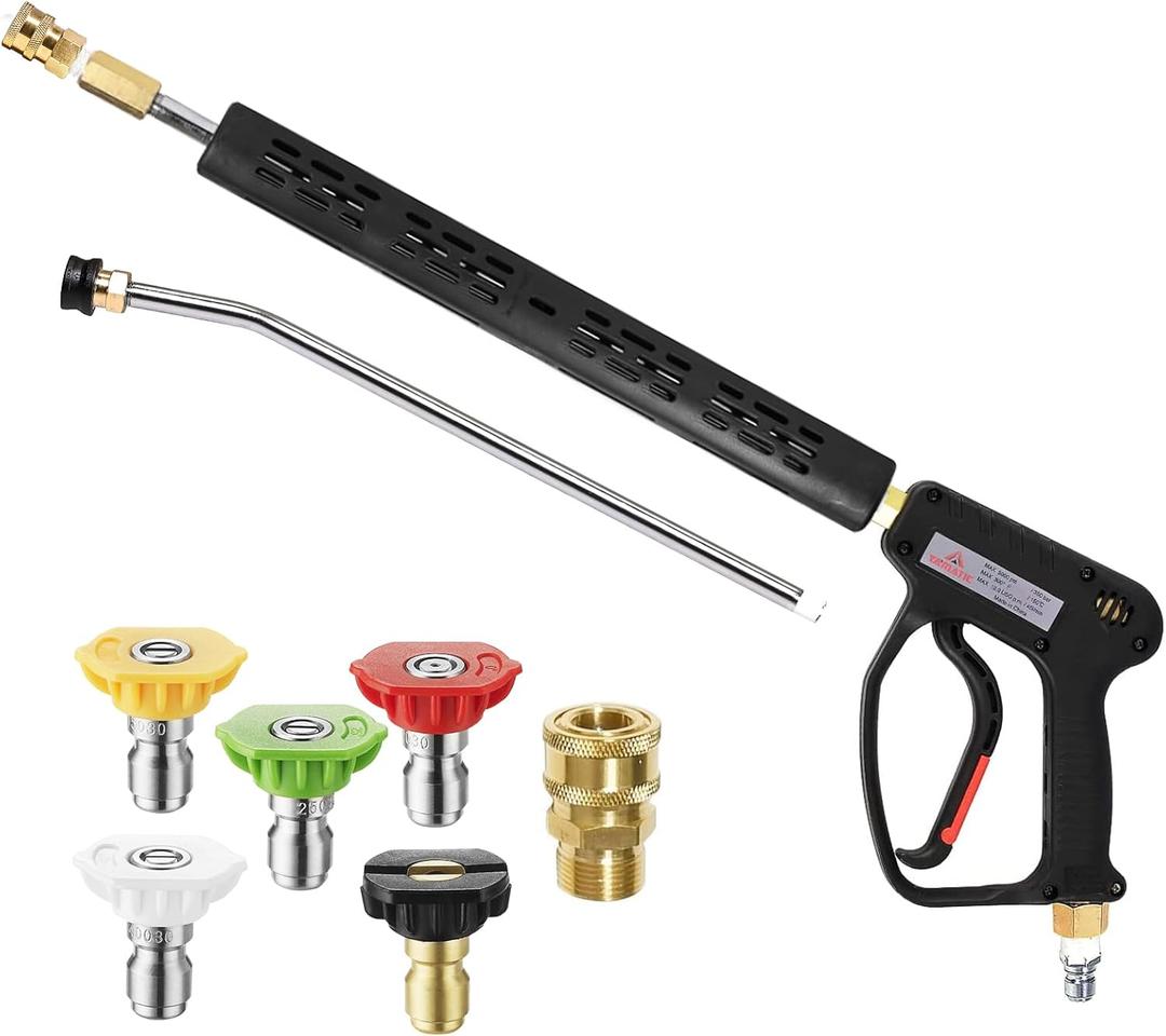 YAMATIC Pressure Washer Gun 5000 PSI - 3/8" Swivel Plug & M22-14mm Coupler, Power Washer Extension Wand Trigger Handle with 1/4" Quick Connect for Foam Cannon Car Wash
