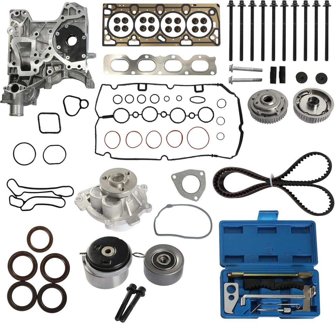Timing Belt Kit W/Camshaft Sprocket VVT Water & Oil Pump Timing Tool Head Gasket Set Fit for GM Chevy Cruze Sonic Limited 1.8L L4 DOHC 16v 2011-2018 HS26516PT1 TCKWP338 24422964
