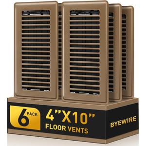 Floor Register 4x10, Brown Floor Vent Covers for Home Floor, Sidewall, Heavy Duty Steel Walkable Floor Grates, Adjustable Air Vent Covers Rust Proof Finish, 4" x 10'' Floor Vent, 6 Pack