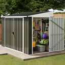 DWVO 7' x 4' Outdoor Storage Shed, Large Metal Tool Sheds, Heavy Duty Storage House with 3 Lockable Doors & Air Vent for Backyard Patio Lawn to Store Bikes, Tools, Lawnmowers, Dark Gray