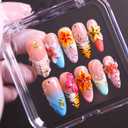 MAGLFELL Press On Nails, 10 Pcs Handmade French Stiletto Fake Nails, Reusable Artificial Unique 3D False Nails for Women 3D Acrylic Nails Kit (Size M)