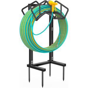 Qatsrin Super Stable Garden Hose Holder, Detachable Water Hose Holders Stand Holds 160-Feet Freestanding Hose Storage Hanger Rack for Outside Yard Lawn Farm (Black)