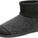 Cozylook Men's Slippers with Knitted Cuff Cozy Memory Foam Non-slip Indoor Outdoor Slipper Socks with Rubber Sole Black Size 8-9