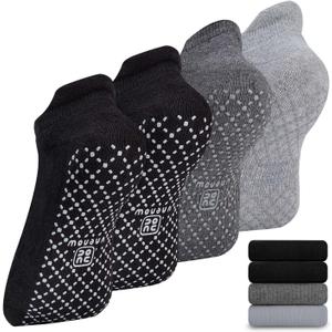 unenow Unisex Non Slip Grip Socks with Cushion for Yoga Pilates Barre Home & Hospital (Medium, 4 Pairs-2 Black/Dark Grey/Light Grey)