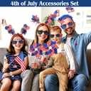 205PCS 4th of July Accessories Set Patriotic Party Favors Tattoo Stickers Glasses Headbands Bracelets Necklaces Glitter USA Flag for Independence Day Memorial Day 250th Decorations, Red White and Blue