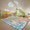 IWRJFQWR Car Rug Play Mat 9x12 Feet, Kids Rugs for Bedroom Educational Traffic Road Carpet for Kids Decorate Nursery Toddler Classroom Preschool Living Room Playroom