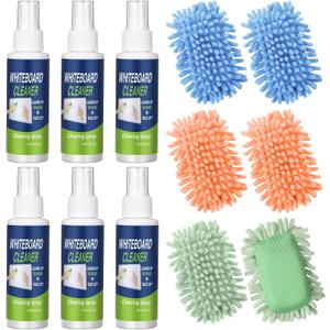 6 Pack Whiteboard Cleaner 3.4 Fl oz White Board Cleaning Spray Dry Erase Board Cleaner with Microfiber Shag Whiteboard Eraser Removes Stubborn Marks from Chalkboard (Pastel)