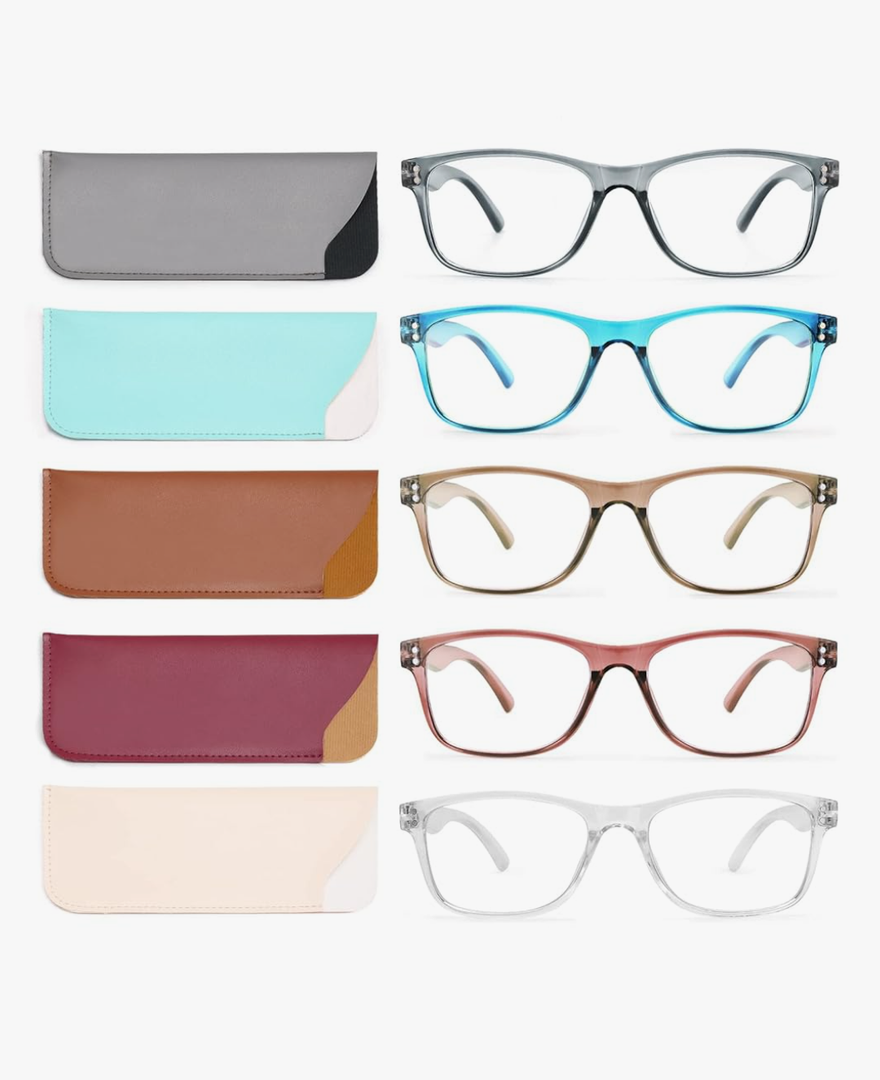 Reading Glasses Blue Light Blocking, Computer Glasses for Women Men, Fashion Square Eyeglasses 5 Pairs 1.00x