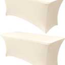 Obstal 8Ft Stretch Spandex Table Cover for Standard Folding Tables - 2 Pack Universal Rectangular Fitted Tablecloth for Party, Banquet, Events, Trade Show (Cream, 96L x 30W x 30H Inches) (8 Ft | 2 Pack)
