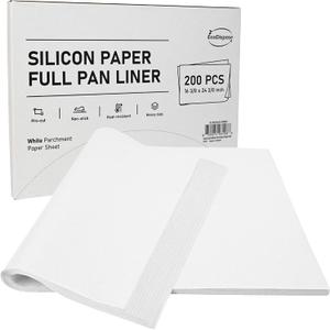 EcoDispose Non-Stick Precut Parchment Paper Baking Sheets Full Pan liner for Bake (16-3/8" x 24-3/8",White,200PCS)