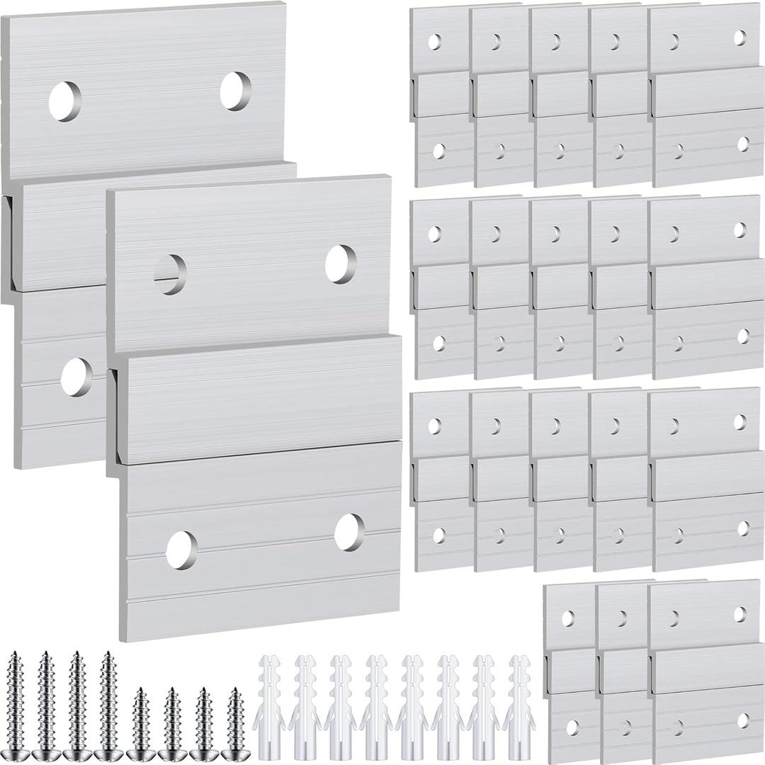 Therwen 40 Pcs French Cleat Picture Hanger Kit Heavy Duty Mirror Wall Mounting Brackets Z Clip Mirror Hanging Hardware Aluminum Hanger Supports (2 Inch)