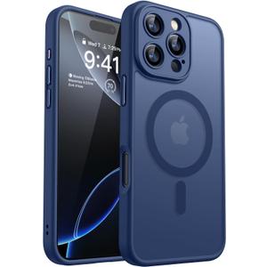 CANSHN Magnetic Compatible with iPhone 16 Pro Case, Upgraded [Full Camera Protection] [Compatible with Magsafe] [Translucent Matte] Shockproof Protective Phone Case Cover 6.3 Inch - Deep Blue