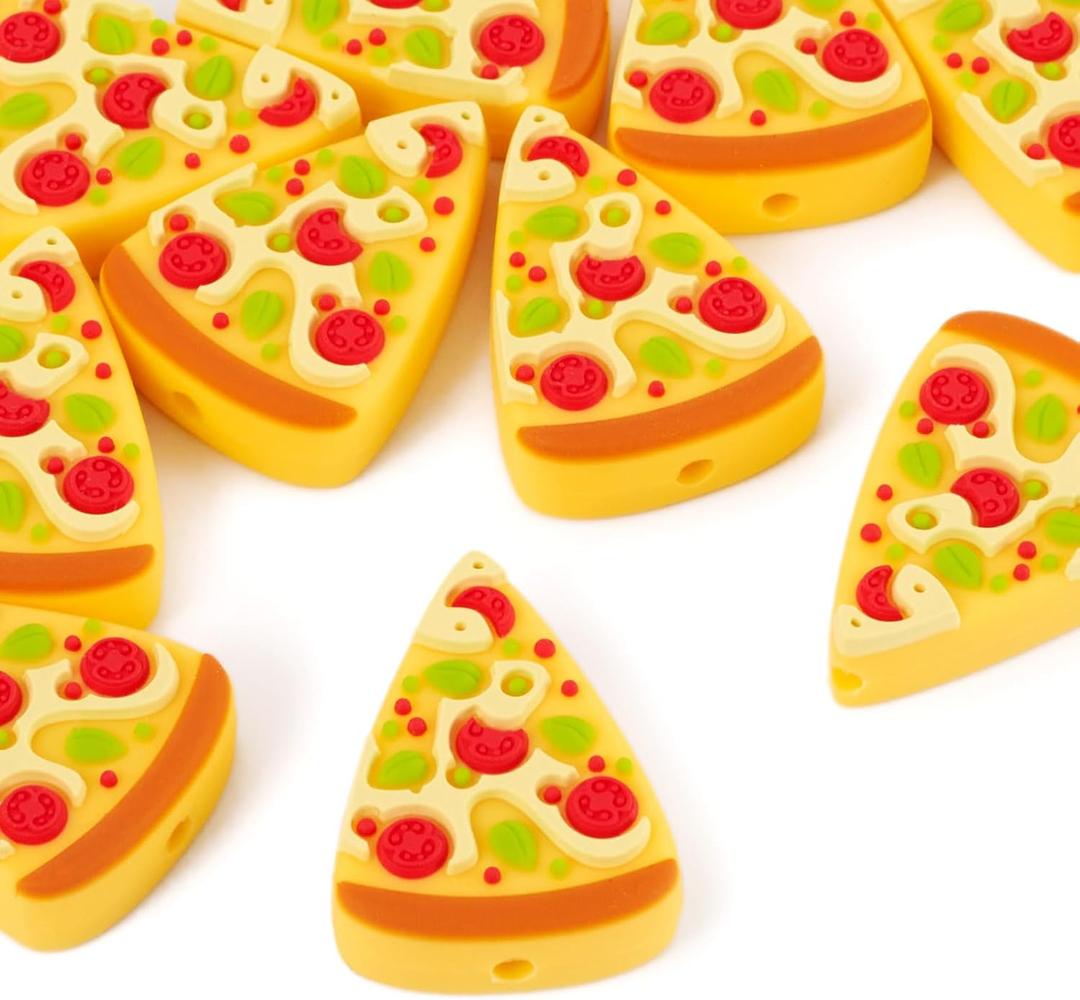 Beadthoven 10pcs Pizza Silicone Beads 26mm Pisa Pie Slice Imitation Food Charm Beads for DIY Bracelet and Necklace Crafts