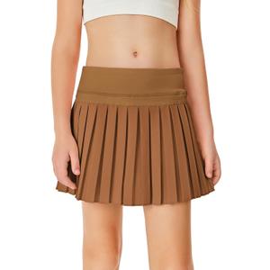 Haloumoning Girls Pleated Skirts with Shorts Athletic Tennis Skorts Sport Performance Skirt with Pockets 4-14 Years (7-8 Years, Brown)